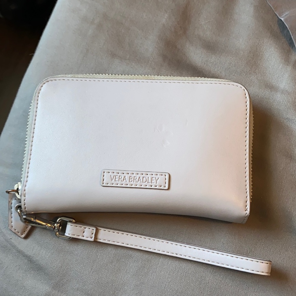 Vera Bradley gray blue faux leather wristlet